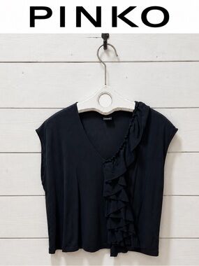 Pinko Ruffle Detail Top – Black – Estimated Size XL